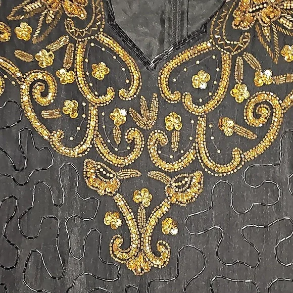 Laurence Kazar Womens Dress Vtg Sz S Beaded Black Silk Evening Zipper VG… - Picture 9 of 16